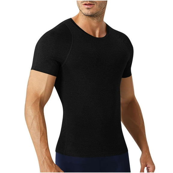 SELONE Tshirt for Men Short Sleeve Casual Tops Crew Neck Tee Shirts Quick Dry Tight Soild Summer Clothes Black L