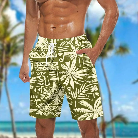 ZRGHAOYLQ 2025 Hawaiian Swim Shorts for Men Big and Tall Swim Trunks Trendy Tropical Printed 5 Inch Shorts Classic Quick Dry Drawstring Beach Shorts with Pockets