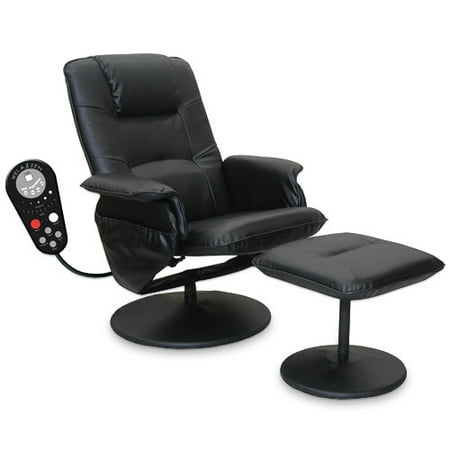 Relaxzen Comfort Massage 8-Motor Recliner and Ottoman, Black
