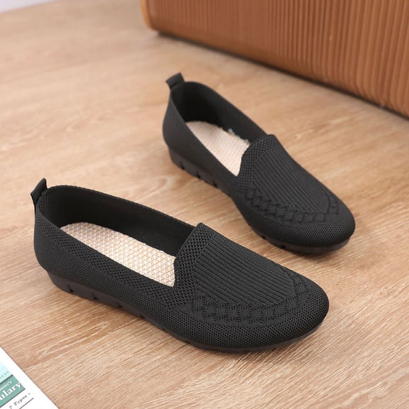 Domzle Orthopedic Loafers for Women Comfort Slip On Walking Shoes Knit Dressy Comfortable Business Casual Work Flats Shoes Black