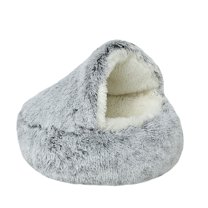 COSTYLE Cat Bed Round Plush Fluffy Hooded Calming Cat Bed Cave Warming Pet Dog Bed