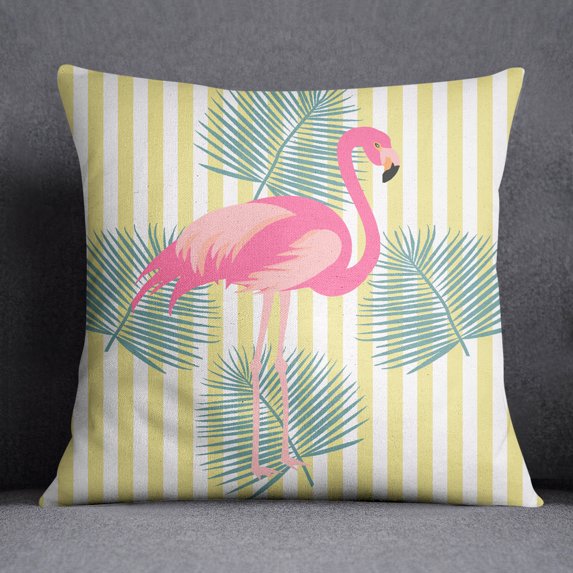 S4Sassy Decorative Flamingo Printed Yellow Pillow Case Throw Cushion Cover - Choose Size