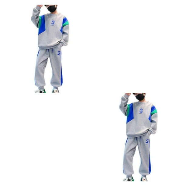 Sonducket Ropa de otoño para niños, camiseta con letras bordadas para niños, pantalones de 2 piezas, chándal inferior deportivo de manga Gris ciento sesenta 2piezas