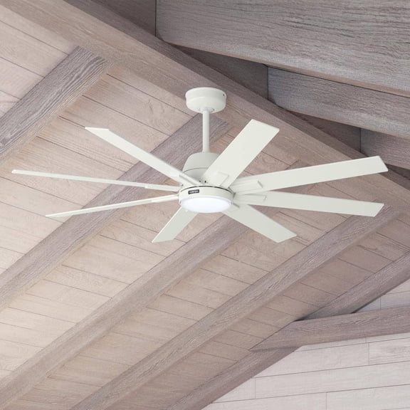 Restored Hunter Fan 60 inch White Indoor/Outdoor Ceiling Fan with Light and Remote for Porch, Living Room/Family Room, Dining Room, Office (Refurbished)