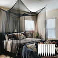 thumbnail image 1 of Cortinas para cama con dosel de color negro con mosquitera de cuatro esquinas Twinkle Star para camas de tamaño matrimonial, queen o king, decoración de Halloween, 1 of 8
