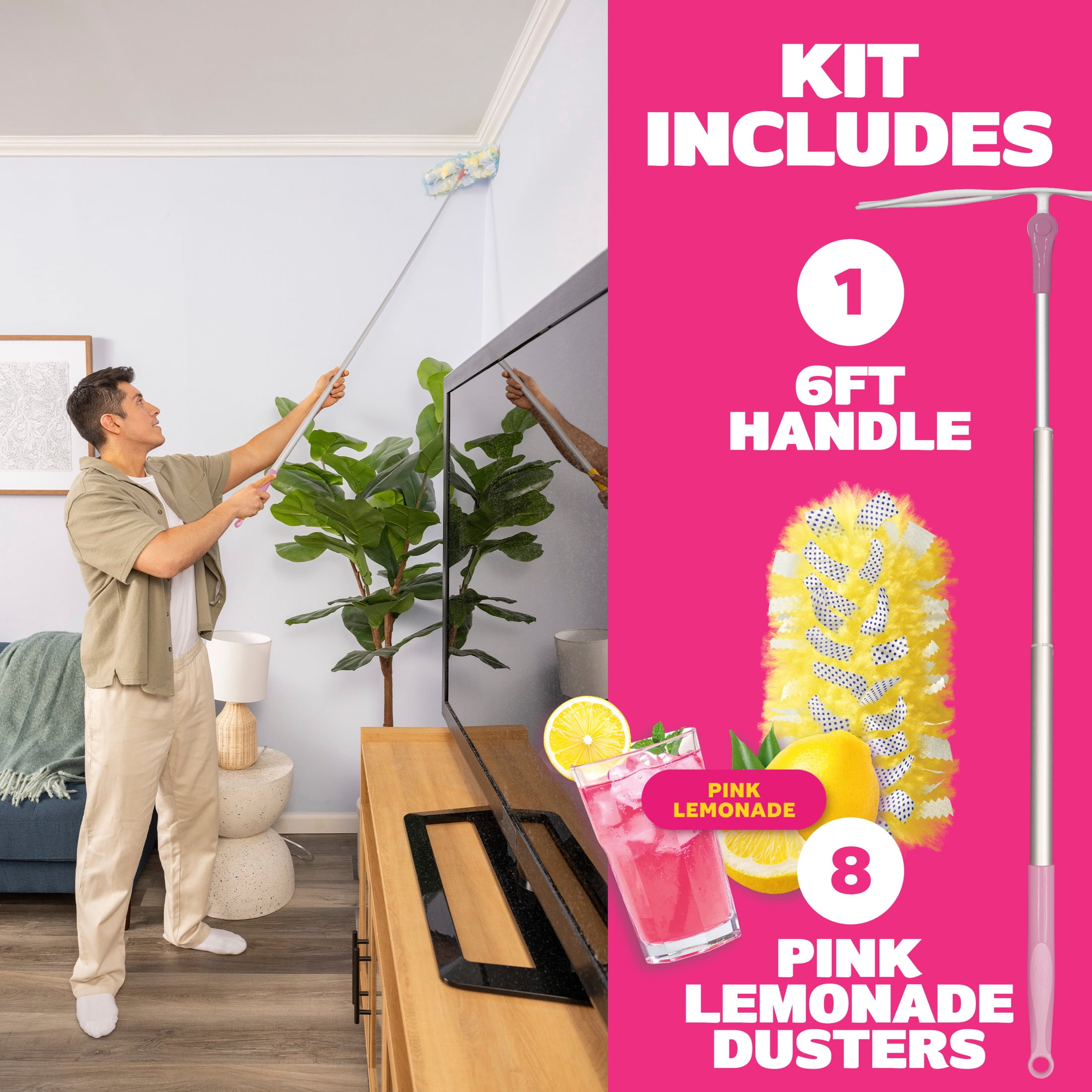 Swiffer Pink Limited Edition Duster Kit with 6 ft Super Extendable Handle, Heavy Duty Starter Kit with 8 Refills, Pink Lemonade Scent