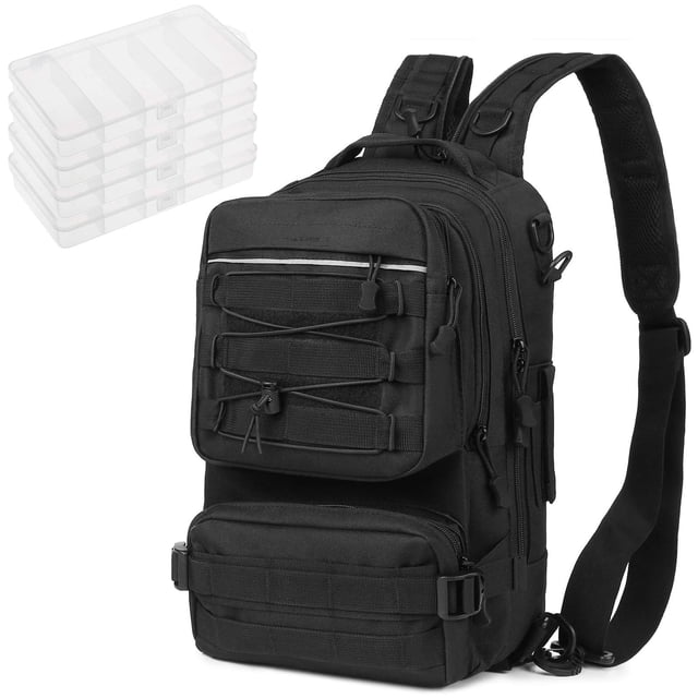 Sac de Rangement pour Pêche Multifonction Imperméable Sac d'Équipement de Pêche Sac Bandoulière de Pêche Sac d'Équipement de Pêche avec 4 Plateaux Boîte d'Équipement de Pêche