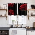 thumbnail image 2 of Red Rose Kitchen Curtains Small Short 39 Inch Length, Vintage Abstract Garden Flower Floral Black Grommet Top Bedroom Living Room Curtains, Light Filtering Cafe Curtain Drapes 2 Panels Set 55''x39'', 2 of 9