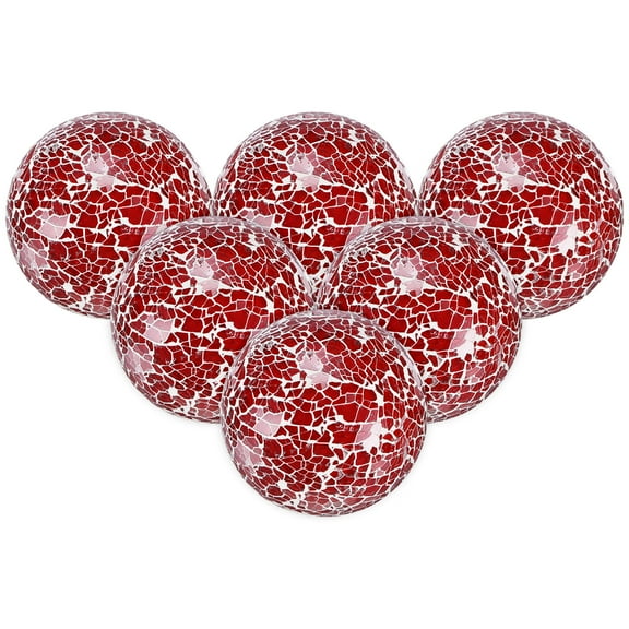 Uxcell 6-Pack Decorative Ball for Bowls, 2.4 Inch Mosaic Glass Balls Decorative Glass Orbs for Home Decor/Dining Tables [Red]