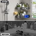 thumbnail image 2 of Esquina de ducha con ventosa y ganchos sin perforaciones organizadores de baño de aluminio a prueba de óxido estantes para accesorios de baño, 2 of 8