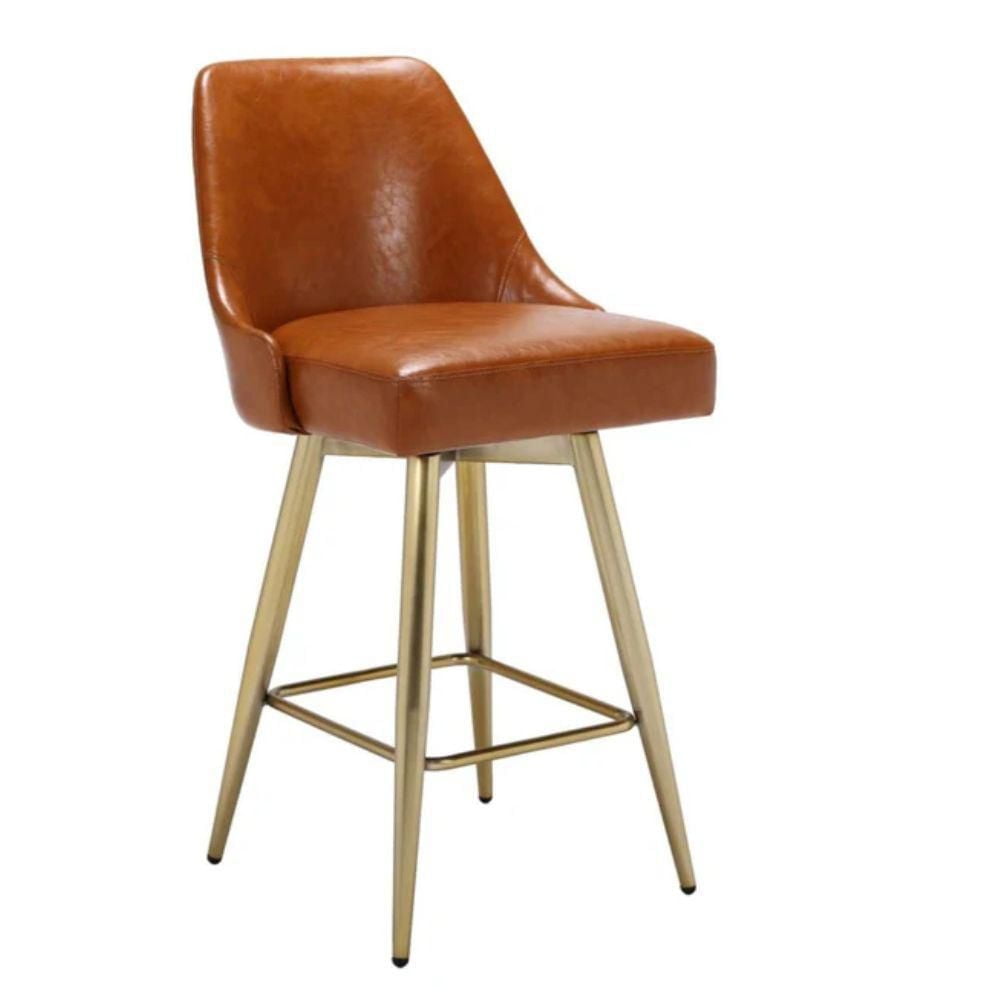 Mid-Century counter stool made with PU upholstery and brushed chrome golden legs in Tan (PU Leather)