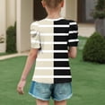 thumbnail image 4 of jobturf Girls Shirts Patchwork Color Block Striped Puff Short Sleeve Blouses Holiday Beach Vacation Basic Tees Summer Tops Size 4-15 Years, 4 of 5