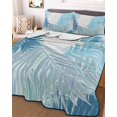 thumbnail image 3 of Quilts King Size, Light Blue Grey Palm Leaves Soft Comforter Bedding Set for Bed, Summer Tropical Plants Botanical Lightweight Quilted Bedspread with Pillow Cover(2 Pieces) All Season, 96x106 Inch, 3 of 9