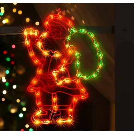 18" 50 Lighted Santa Christmas Light, Window Sculpture Decoration