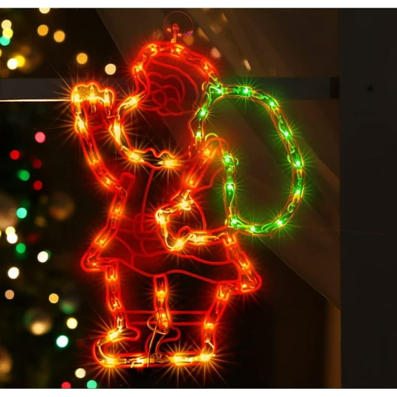 18" 50 Lighted Santa Christmas Light, Window Sculpture Decoration
