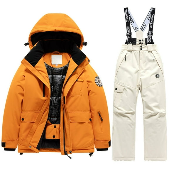 PIOMLL Outfits Set for Boys Ski Warm Thermal Snowboard Jacket Pants Beige Athletic Fall Clothes 8-9 Years