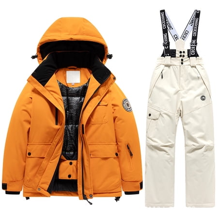 shqvo Snow Suit for Kids 2 Piece Snowsuit Zip Up Jacket and Overall Waterproof Windproof Hooded Girls Boys Snowsuit Set 2 Piece Snow Suit for Kids 7-8