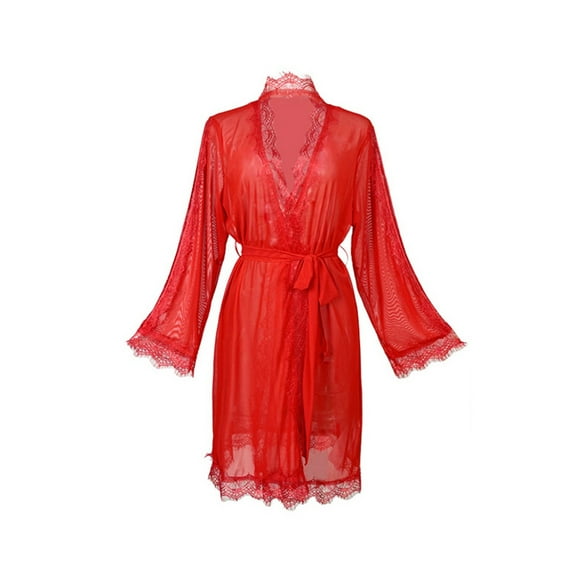 Women's Sexy Lace Bridal Robe Sheer Mesh Sleepwear Nightgown for Home Relaxation and Moments