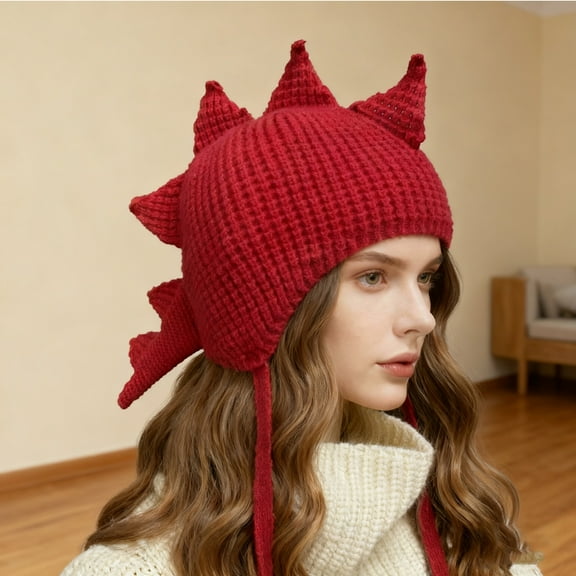 Dinosaur Knitted Winter Hat With Ear Cozy Style For Cold Weather Outdoor Activities