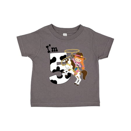 

Inktastic I m Five-cowgirl Riding Horse Birthday Gift Toddler Toddler Girl T-Shirt