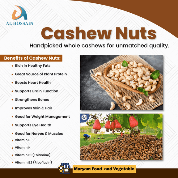 Al Hossain Raw Cashew Nuts Unsalted 8.8oz (250g) – Premium Natural Cashews, Gluten-Free, Vegan, High Protein & Heart-Healthy Snack Nuts