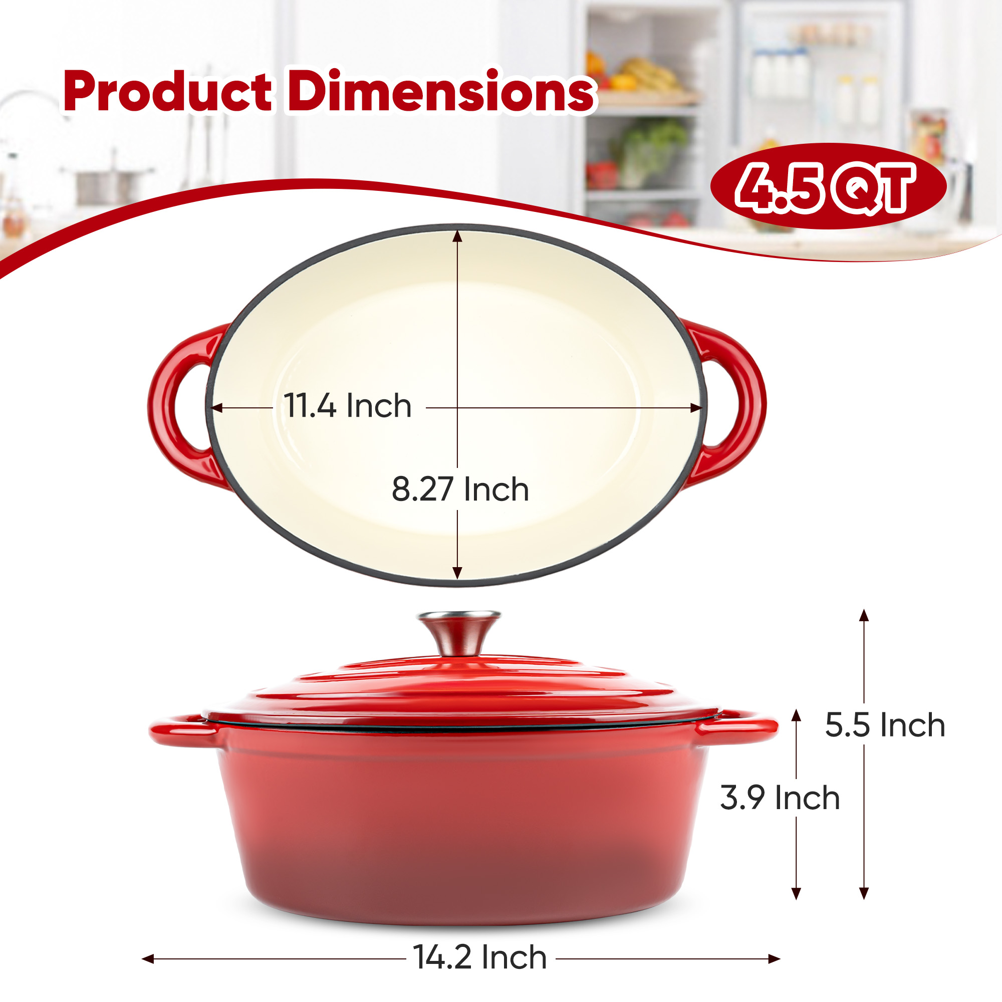 Hawsaiy Enameled Cast Iron Dutch Oven, 4.5-Qt Oval with Lid, Red photo 2