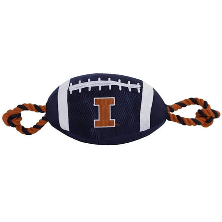 Pets First NCAA Illinois Fighting Illini Strong, Durable, Chewable Football Dog Toy with Inner Squeaker and Side Ropes, Officialy Licensed