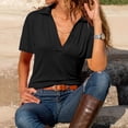 thumbnail image 2 of yunLCZ Casual Tops Discounted New Women's Casual V Neck Solid Color Lapel Short Sleeved Shirt Everyday wear simple women's T-shirts, 2 of 7