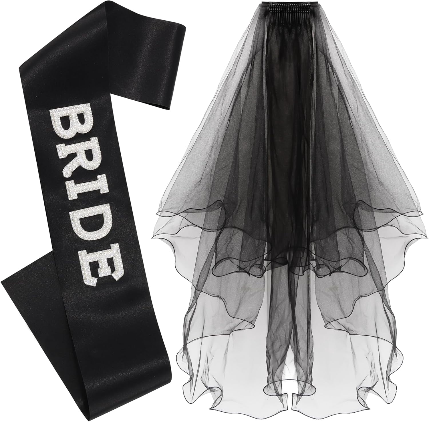 Bachelorette Sash Set Of 7 - Bride & Bridesmaid Sashes For Parties (Black/Gold)
