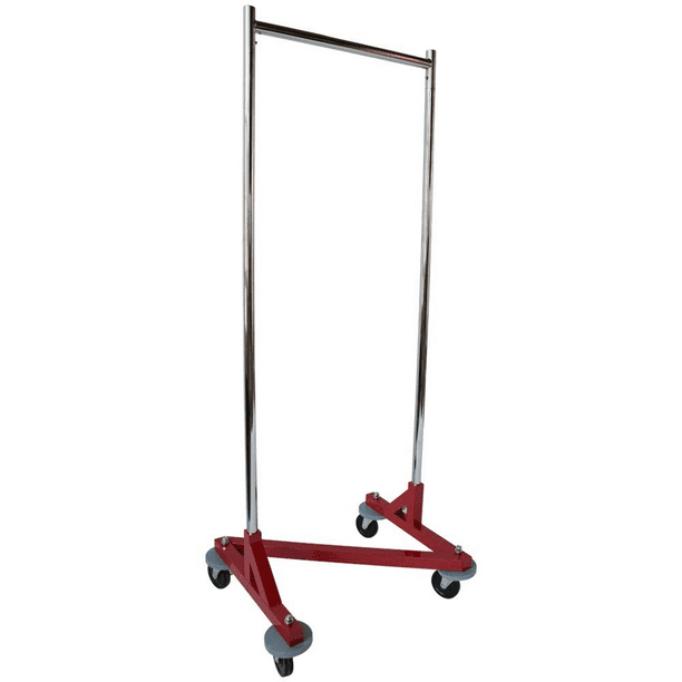 NAHANCO Mini Rolling Z Garment Rack with Bumpers, 24"W, Red Base