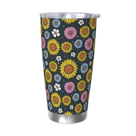 

Cauagu Colorful Sunflowers Pattern 20oz Tumbler Stainless Steel Vacuum Insulated Tumbler with Lid Insulated Coffee Mug Thermal Cup with Splash Proof Sliding Lid-Without Straw