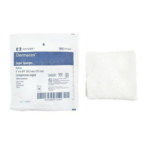 Dermacea USP Type VII Gauze Sponge Woven Gauze 12-Ply 6 X 6-3/4 Inch Rectangle Sterile, 2 Pack - 441200