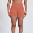 thumbnail image 3 of COMVALUE Crossover Biker Shorts for Women, No Front Seam V High Waist Yoga Workout Gym Shorts with Tummy Control Rose Gold XL, 3 of 3