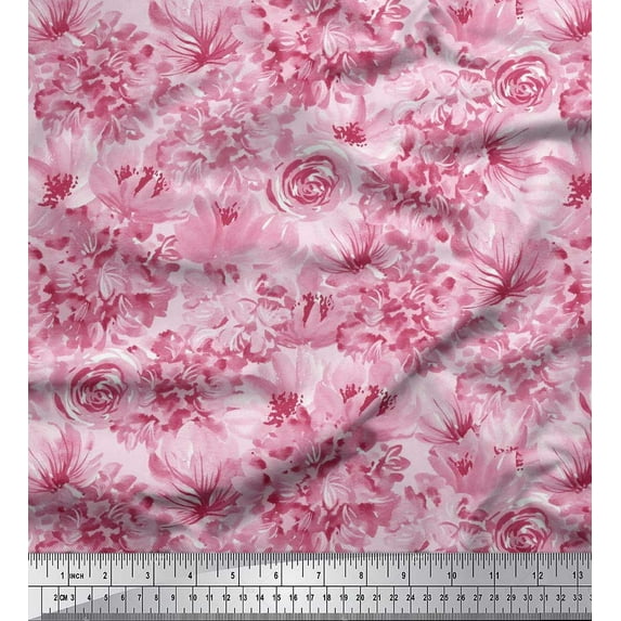 Soimoi Orange Poly Georgette Fabric Floral Print Sewing Fabric BTY 52 Inch Wide