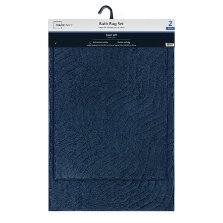 Mainstays Tufted Waves 2 Piece Bath Rug Set, Blue Cove, 17 x 24 & 20 x 30