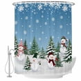 thumbnail image 2 of Shower Curtains for Bathroom, Blue Snowman Christmas Waterproof Fabric Shower Curtain, Xmas Tree Green Snowflake Decorative Bathroom Curtain for Bathtub, 72"x72", No Hooks Included, 2 of 9
