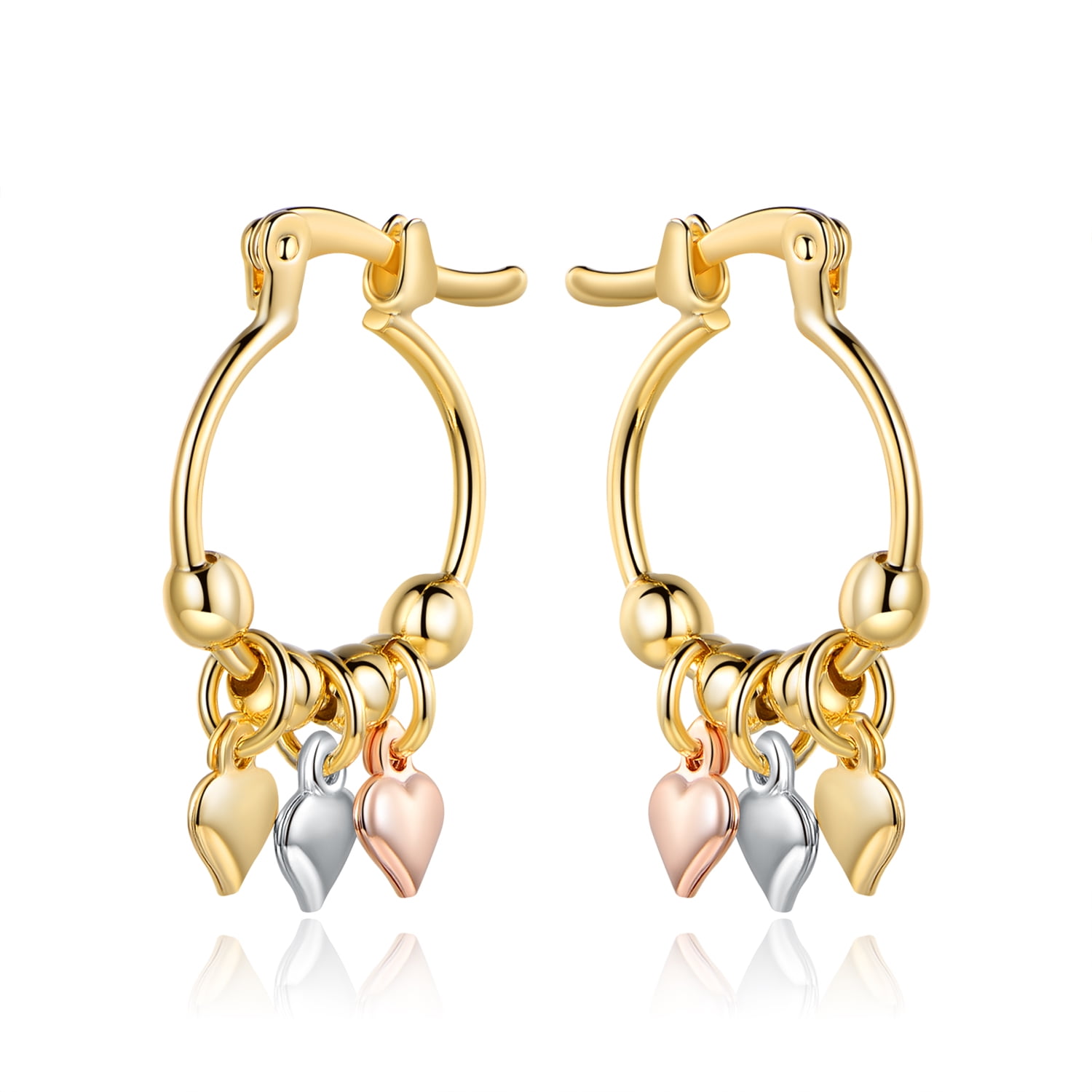 Peermont 18K Gold Plated Tri-Gold Heart Hoop Earrings
