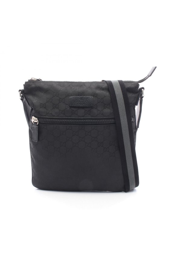 Pre-Owned Gucci GG pattern shoulder bag in nylon and leather, black, 509639