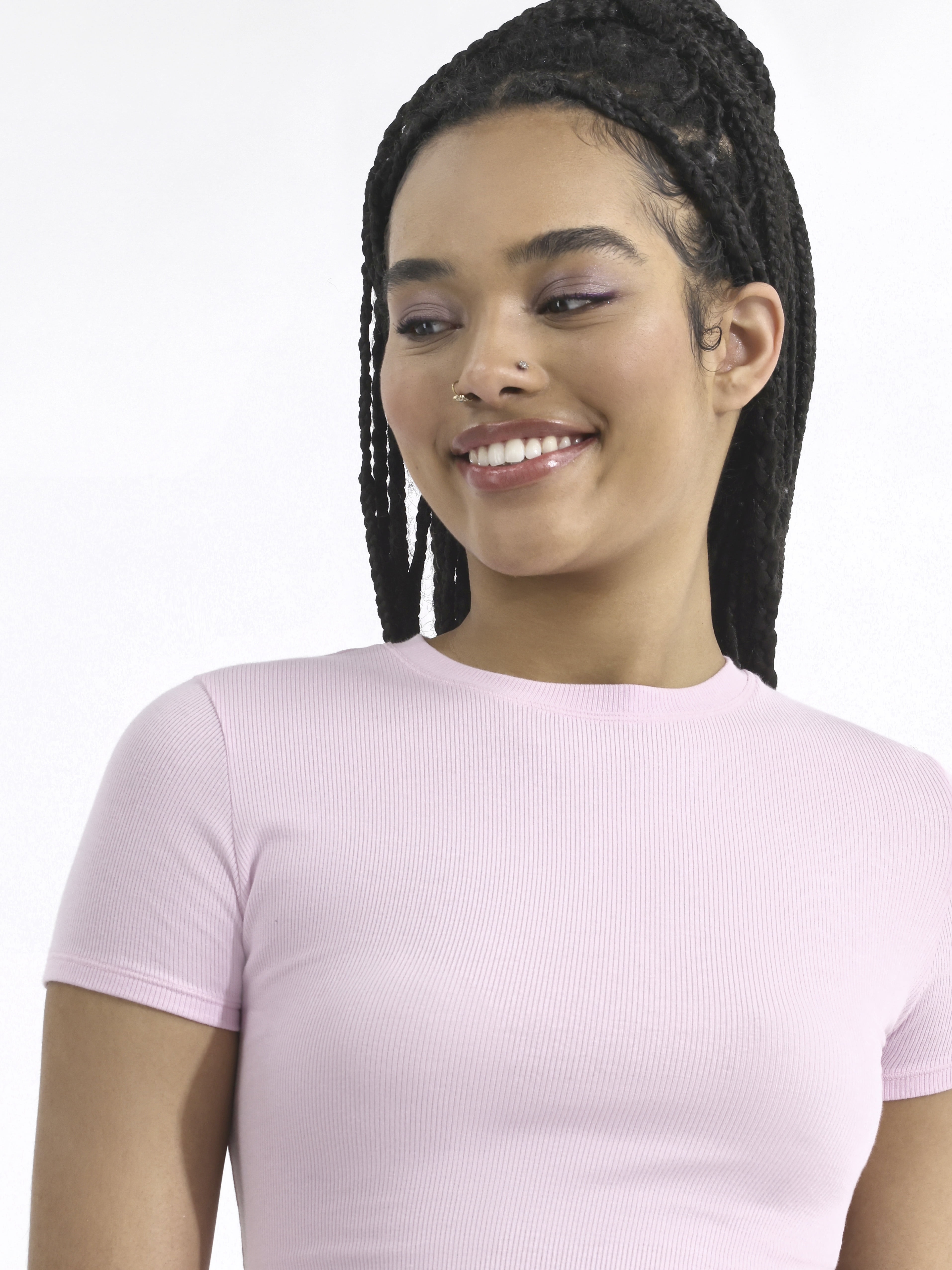 No Boundaries Cotton Stretch Ribbed Tee with Short Sleeves, Women's XS-3XL