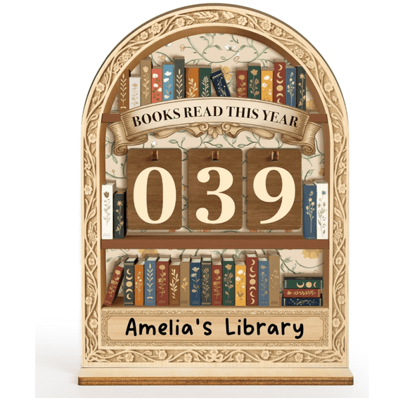 2D plane wooden decoration item in bookshelf pattern, suitable as a Christmas gift decoration hanging piece, suitable for reading nook decoration