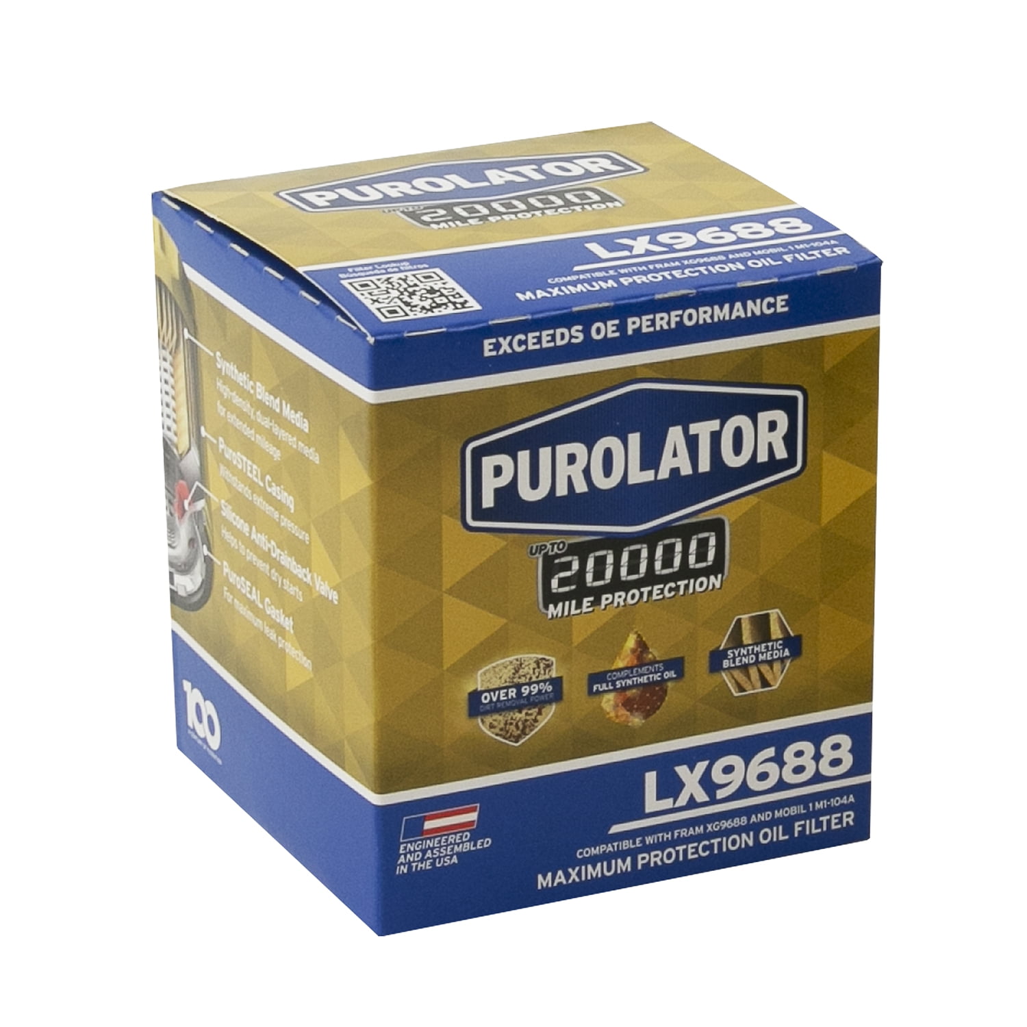 Purolator LX9688 Purolator 20K Oil Filter with 20,000 Mile Protection for Select Ford, Honda, Hyundai, Kia, and more
