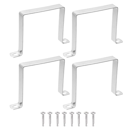 Uxcell 4Pcs U Shape Square Tube Clamp 100x100mm U Shaped Bracket 304 Stainless Steel Square Strap Clamp with Phillips Head Self Drilling Screws for Pipes Door Closed Bar Holder Railings