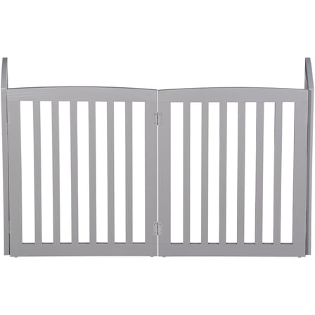 MYZBBD  Free Standing Pet Gate for Dog Cat, Wooden Dog Gates for Doorway, Stairs, Step Over Foldable Pet Fence for The House, Expandable Barrier, Indoor Use, Grey