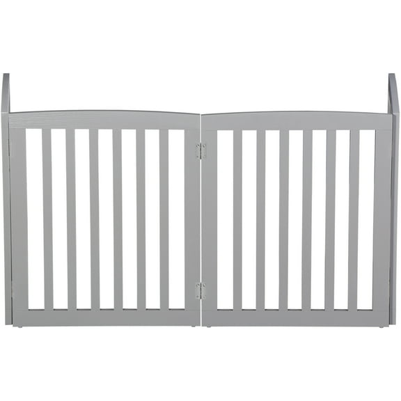 MYZBBD  Free Standing Pet Gate for Dog Cat, Wooden Dog Gates for Doorway, Stairs, Step Over Foldable Pet Fence for The House, Expandable Barrier, Indoor Use, Grey