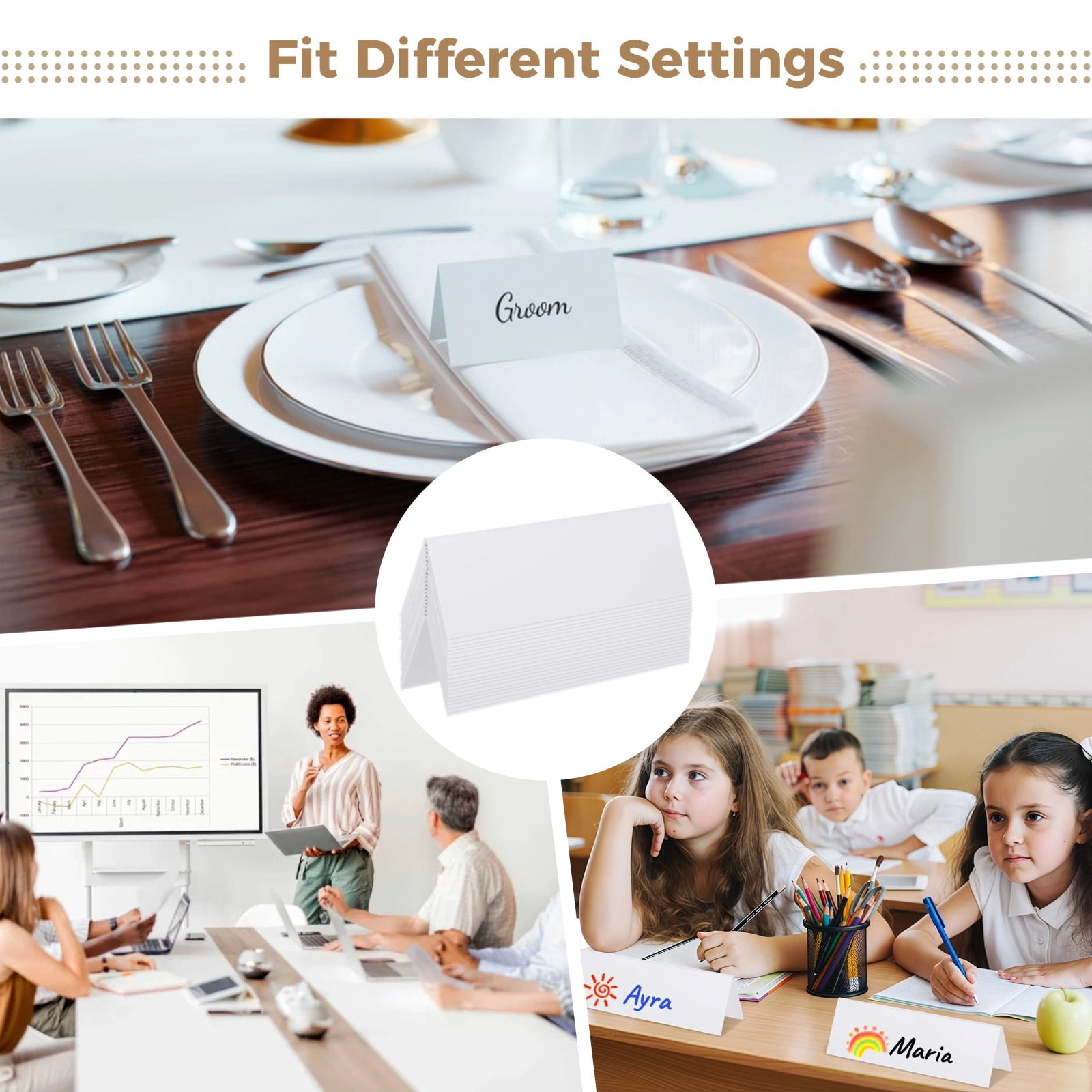 21 Pcs Reusable Name Tent Cards, Dry Erase Name Tags with 4 Markers and 2 Erasers, Easy-to-Use Name Plates, White Table Labels, Plastic Desk Tags for Classrooms, Offices, Meetings, Weddings