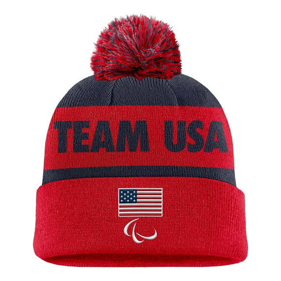 Men's Nike  Red U.S. Paralympics Peak Cuffed Knit Hat with Pom
