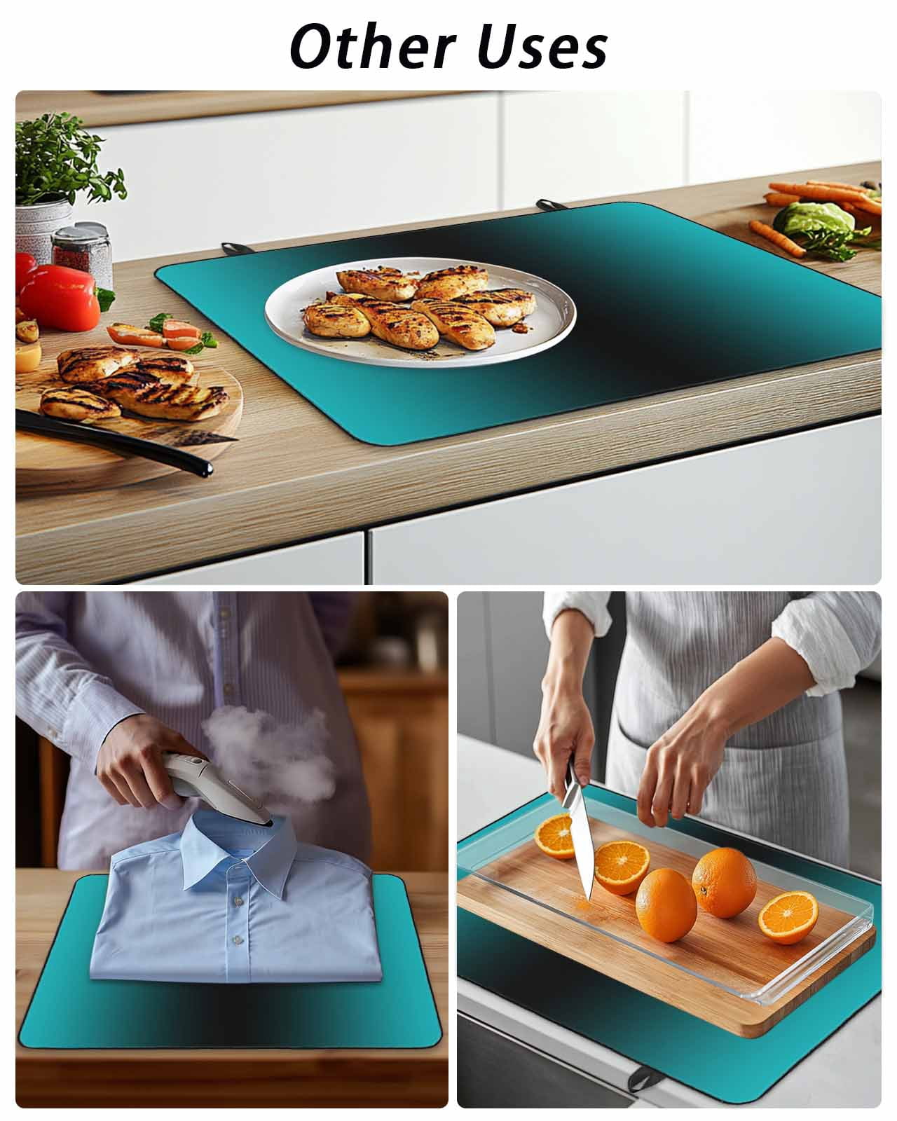 Stove Top Covers for Electric Stove, Teal Black Ombre Glass Stovetop Cover Protector, Gradient Contemporary Abstract Art Induction Cooktop Protector Oven Mat for Kitchen Countertop 36"x21"