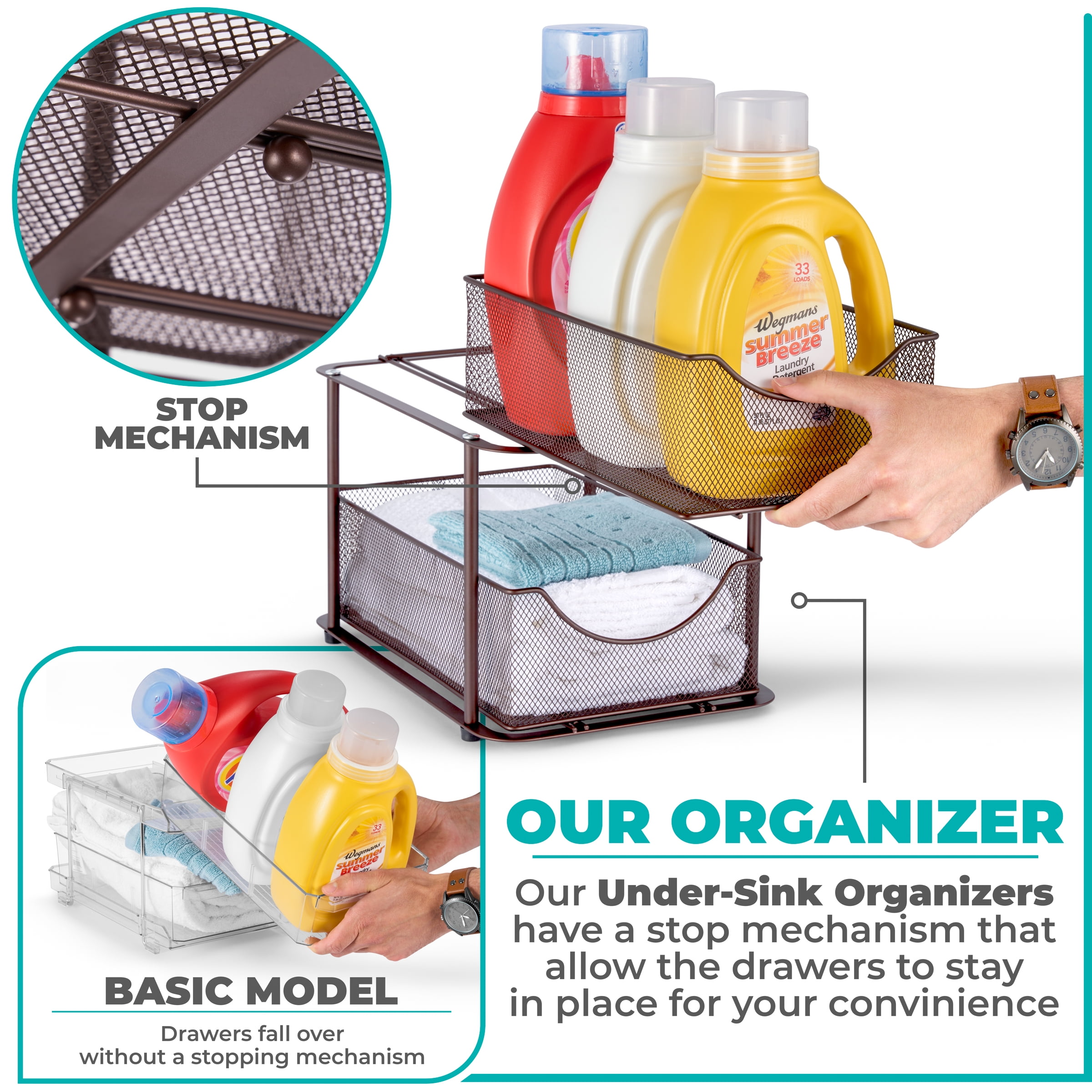 Sorbus 2 Sets of 2 Tier Metal Under Sink Organizer for Bathroom, Kitchen, Strong Steel Mesh Sliding Drawers for Under Sink, Under Cabinet, Closet, Kitchen, Pantry, Bathroom Organizers and Storage