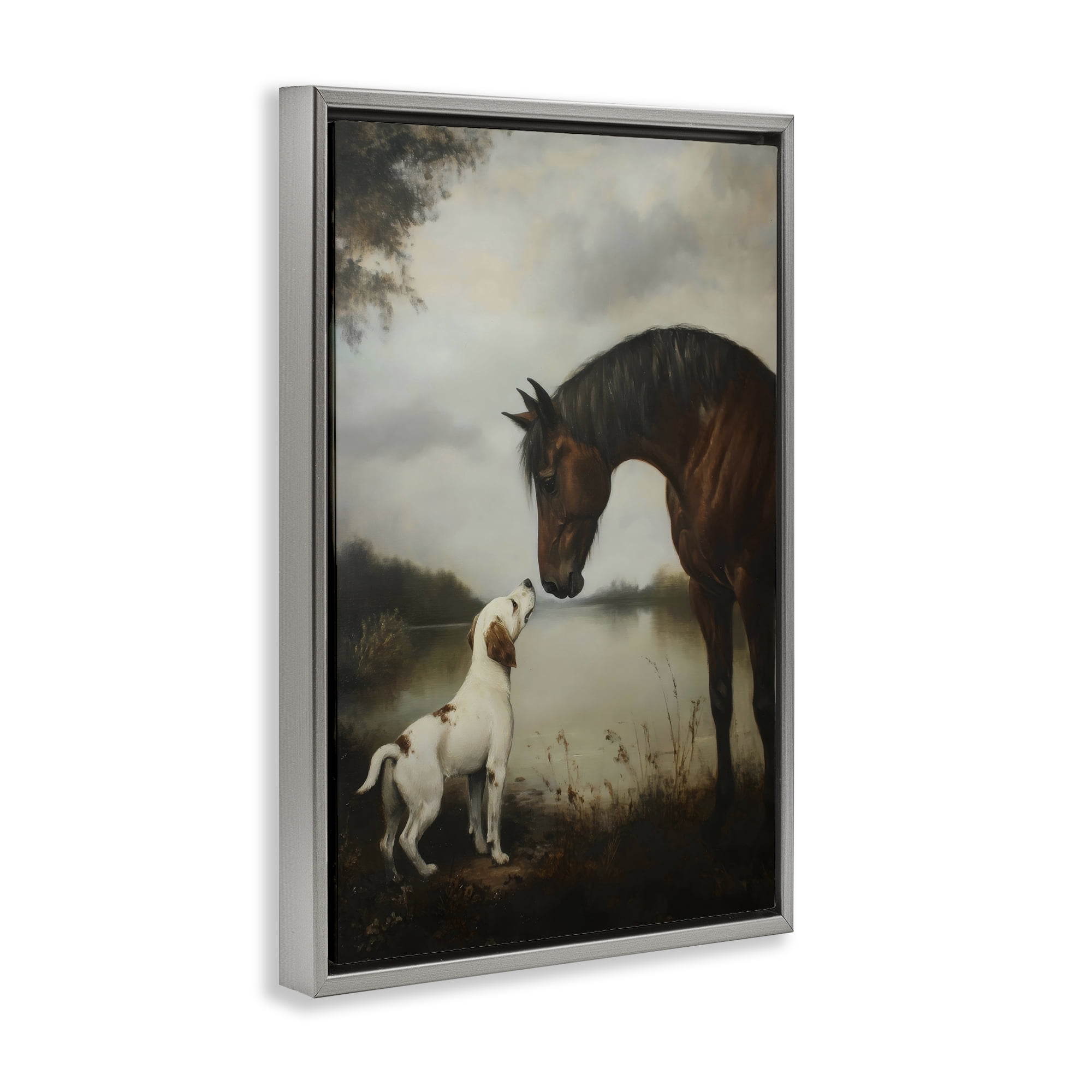 Stupell Industries Hound & Horse Companions Gray Framed Floater Canvas Wall Art, design by Petal Prints Design