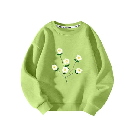 Printed Fleece Hoodie for Girls Winter Round Neck Children Clothing Long Sleeved Base Shirt On Sale Chrismas Gift Green